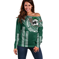 Hawaii Rainbow Warriors Personalized Off Shoulder Sweater Kakau Ikaika Laau Pama LT7 Women Green - Polynesian Pride