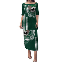 Hawaii Rainbow Warriors Personalized Puletasi Kakau Ikaika Laau Pama LT7 Long Dress Green - Polynesian Pride