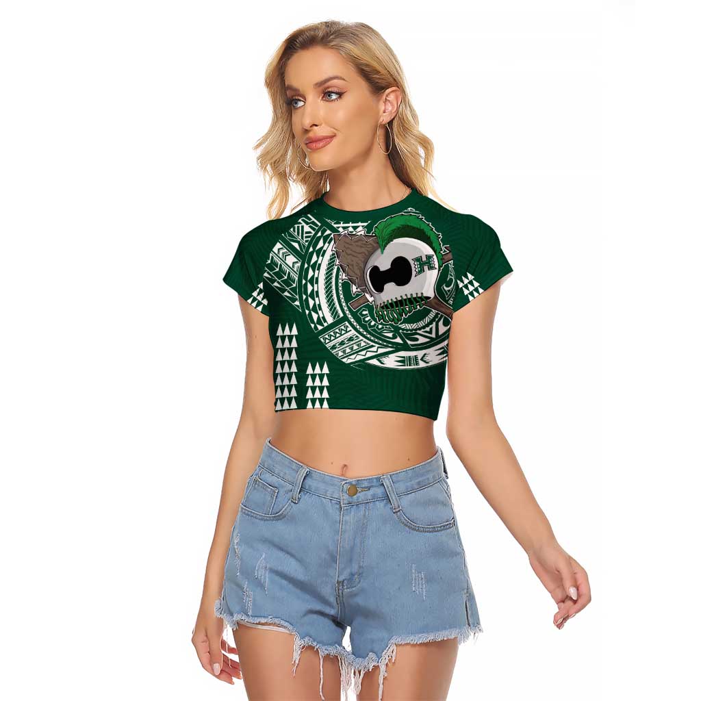 Hawaii Rainbow Warriors Personalized Raglan Cropped T Shirt Kakau Ikaika Laau Pama LT7 Female Green - Polynesian Pride