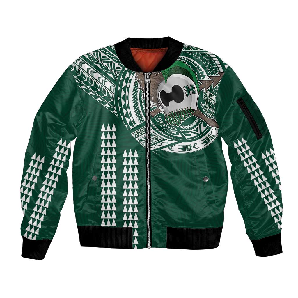 Hawaii Rainbow Warriors Personalized Sleeve Zip Bomber Jacket Kakau Ikaika Laau Pama LT7 Unisex Green - Polynesian Pride