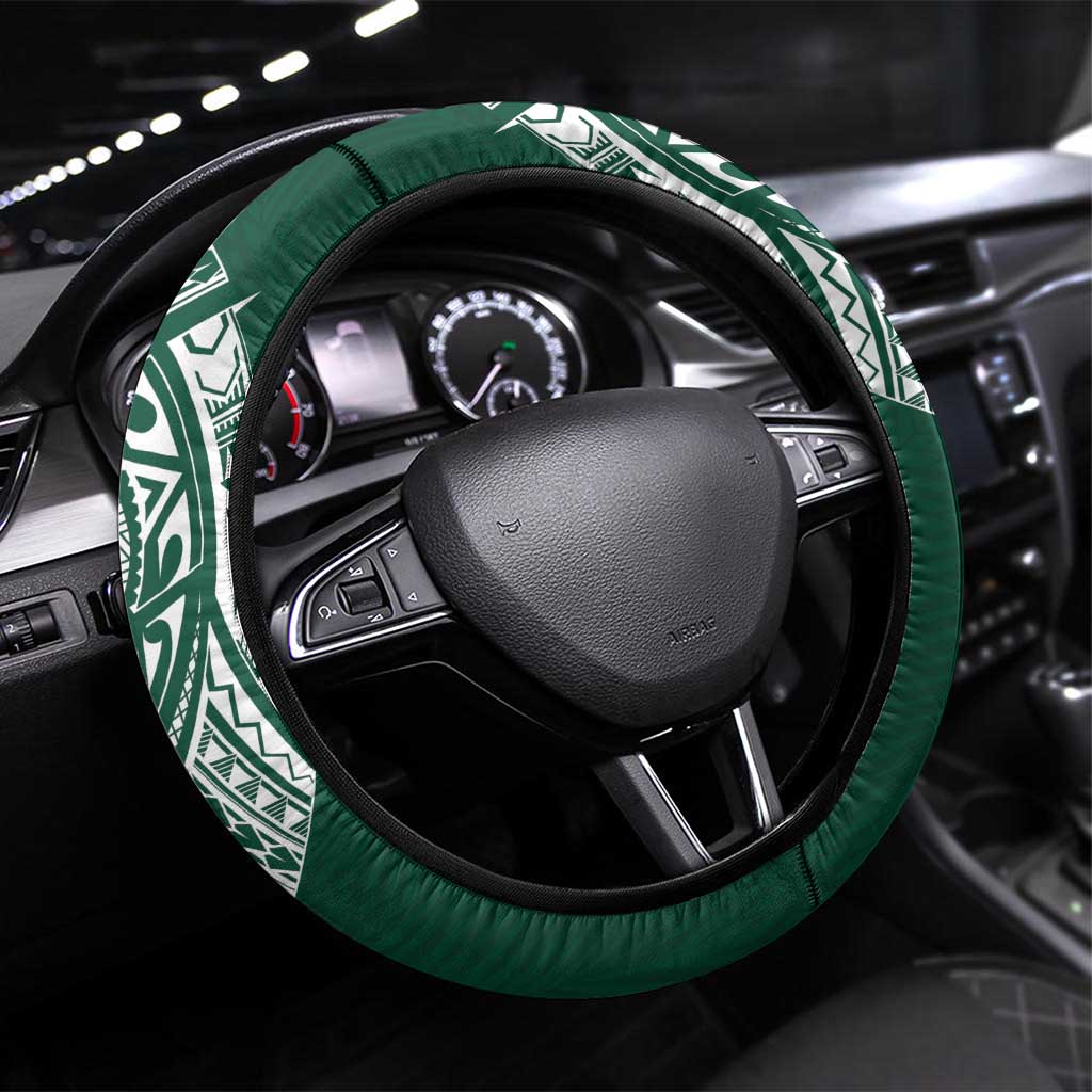 Hawaii Rainbow Warriors Steering Wheel Cover Kakau Ikaika Laau Pama LT7 Universal Fit Green - Polynesian Pride