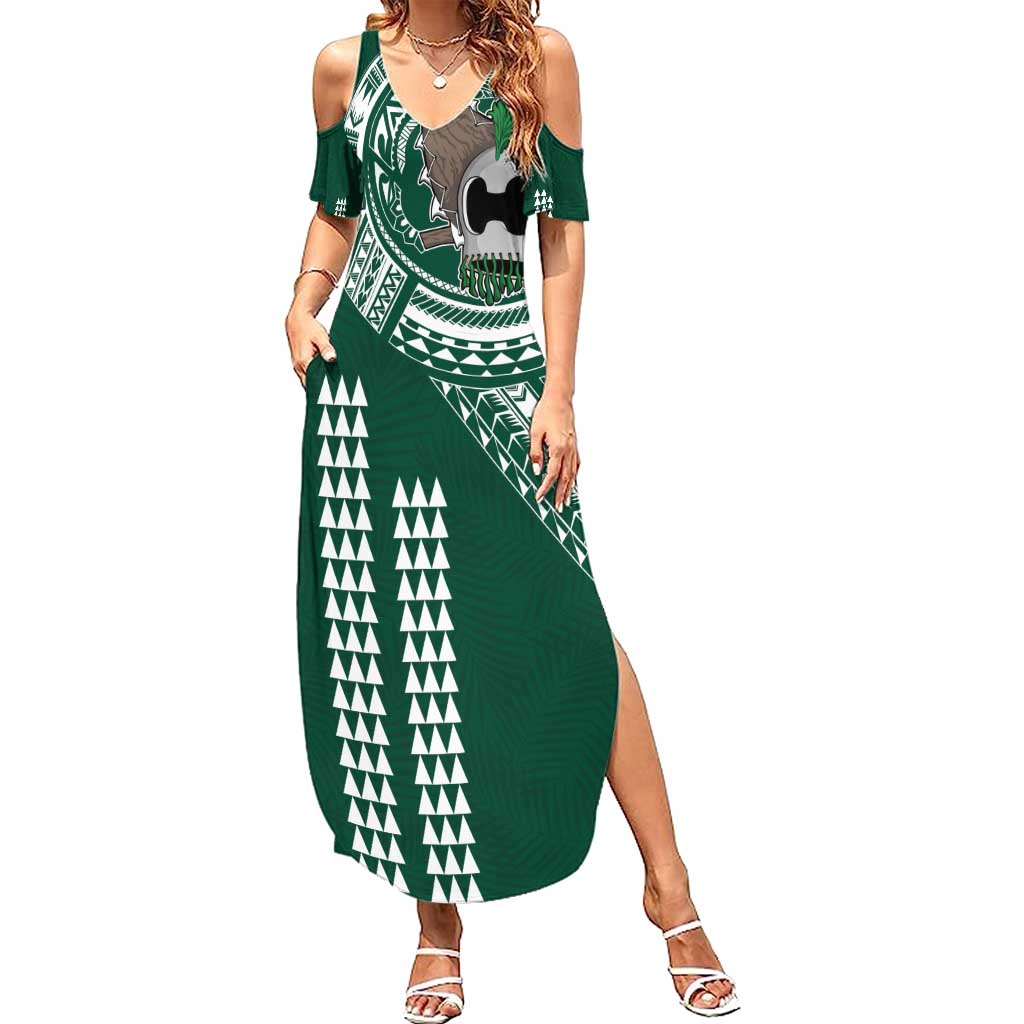 Hawaii Rainbow Warriors Personalized Summer Maxi Dress Kakau Ikaika Laau Pama LT7 Women Green - Polynesian Pride