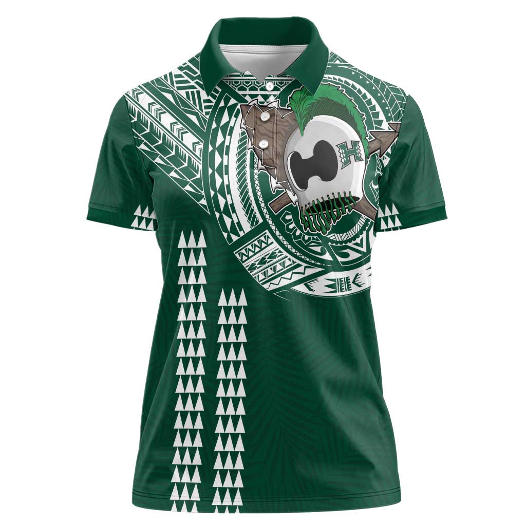 Hawaii Rainbow Warriors Personalized Women Polo Shirt Kakau Ikaika Laau Pama LT7 Female Green - Polynesian Pride