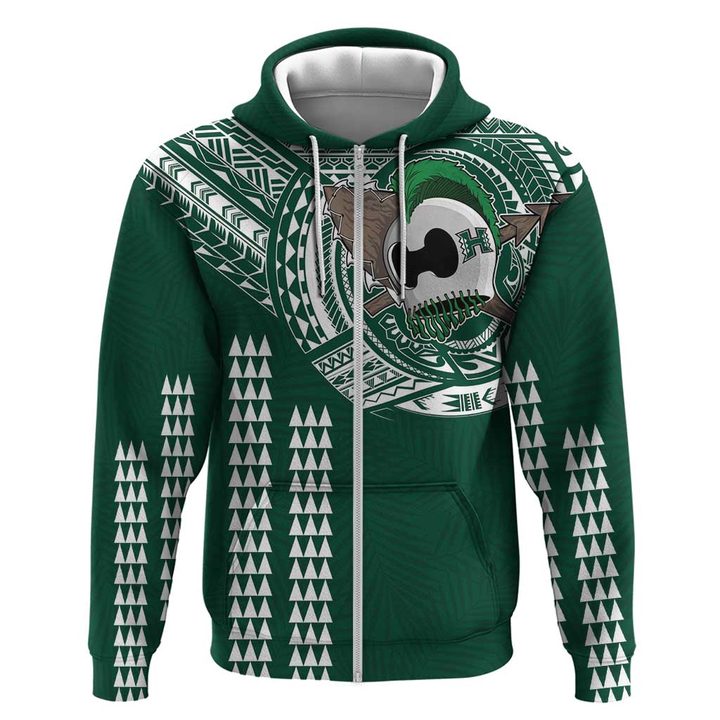Hawaii Rainbow Warriors Personalized Zip Hoodie Kakau Ikaika Laau Pama LT7 Zip Hoodie Green - Polynesian Pride