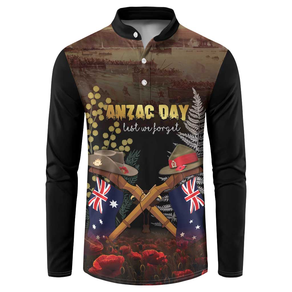 Australia - New Zealand ANZAC Button Sweatshirt Gallipoli ANZAC Cove Landing LT7 Black - Polynesian Pride