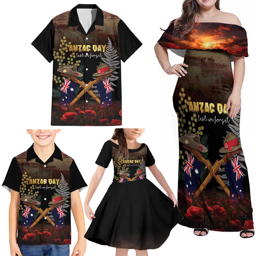 Australia - New Zealand ANZAC Family Matching Off Shoulder Maxi Dress and Hawaiian Shirt Gallipoli ANZAC Cove Landing