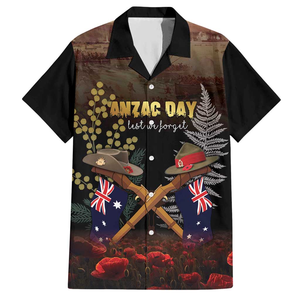 Australia - New Zealand ANZAC Hawaiian Shirt Gallipoli ANZAC Cove Landing LT7 Black - Polynesian Pride
