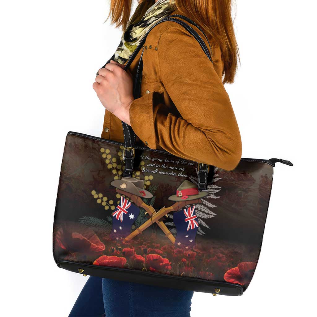 Australia - New Zealand ANZAC Leather Tote Bag Gallipoli ANZAC Cove Landing LT7 Black - Polynesian Pride