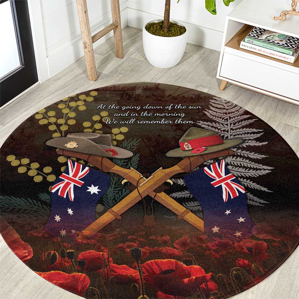 Australia - New Zealand ANZAC Round Carpet Gallipoli ANZAC Cove Landing LT7 Black - Polynesian Pride