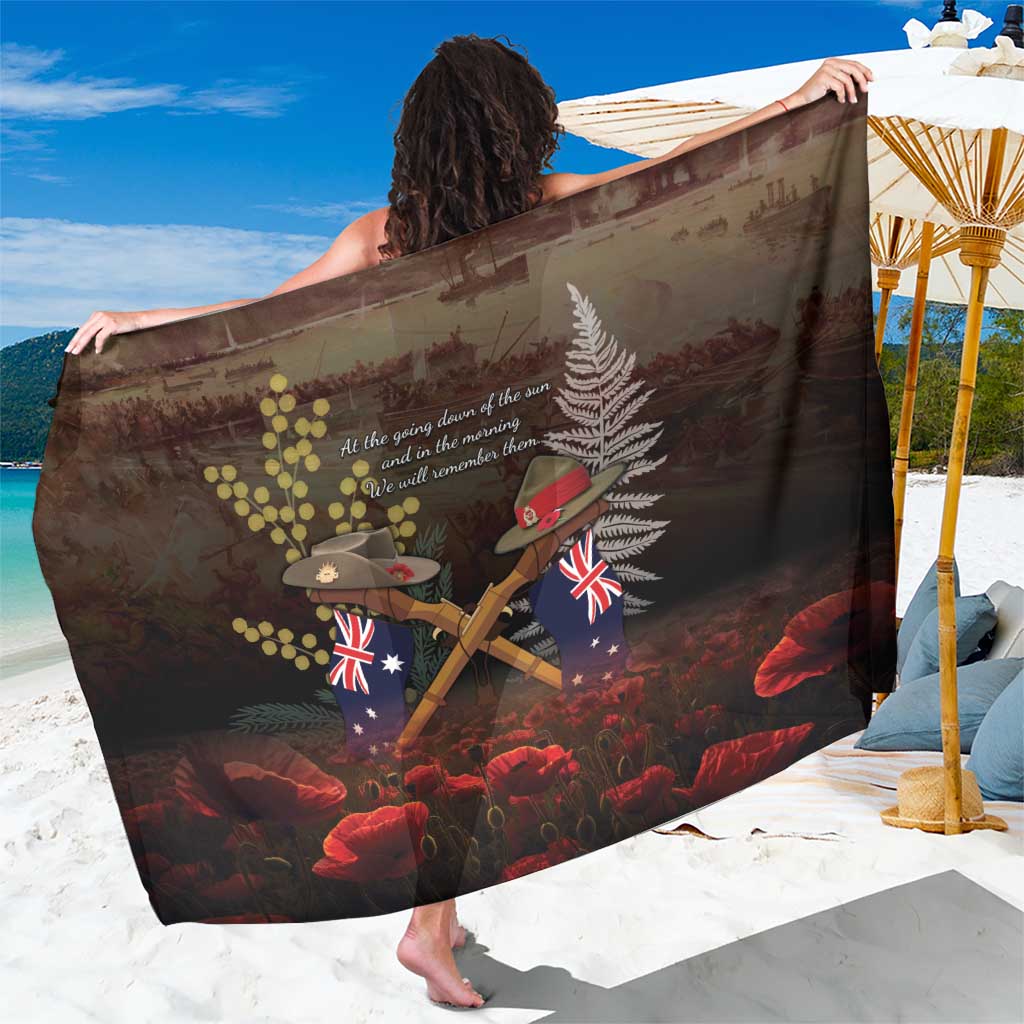 Australia - New Zealand ANZAC Sarong Gallipoli ANZAC Cove Landing LT7 One Size 44 x 66 inches Black - Polynesian Pride