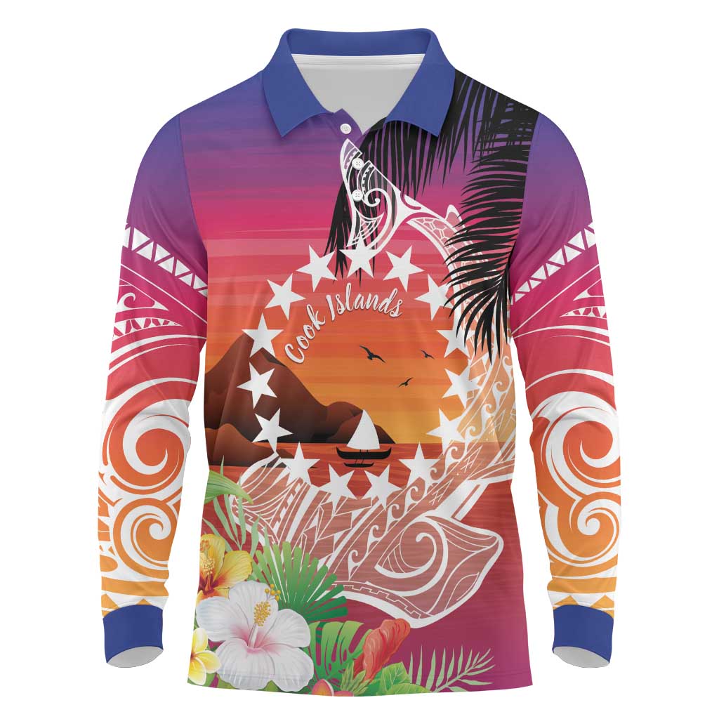 Kia Orana Cook Islands Long Sleeve Polo Shirt Sunset Dream LT7 Art - Polynesian Pride