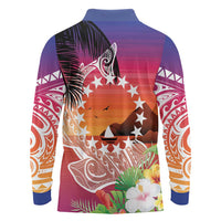 Kia Orana Cook Islands Long Sleeve Polo Shirt Sunset Dream LT7 - Polynesian Pride