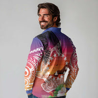 Kia Orana Cook Islands Long Sleeve Polo Shirt Sunset Dream LT7 - Polynesian Pride