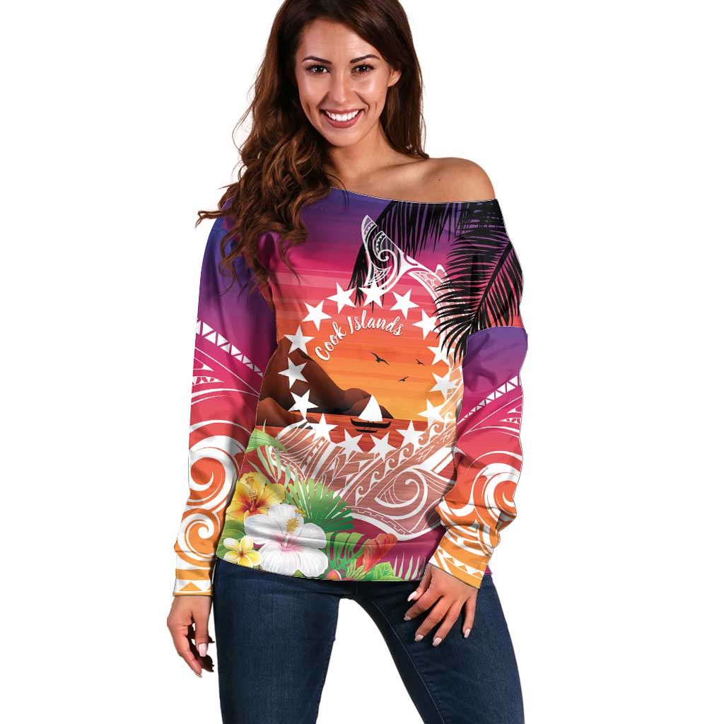 Kia Orana Cook Islands Off Shoulder Sweater Sunset Dream