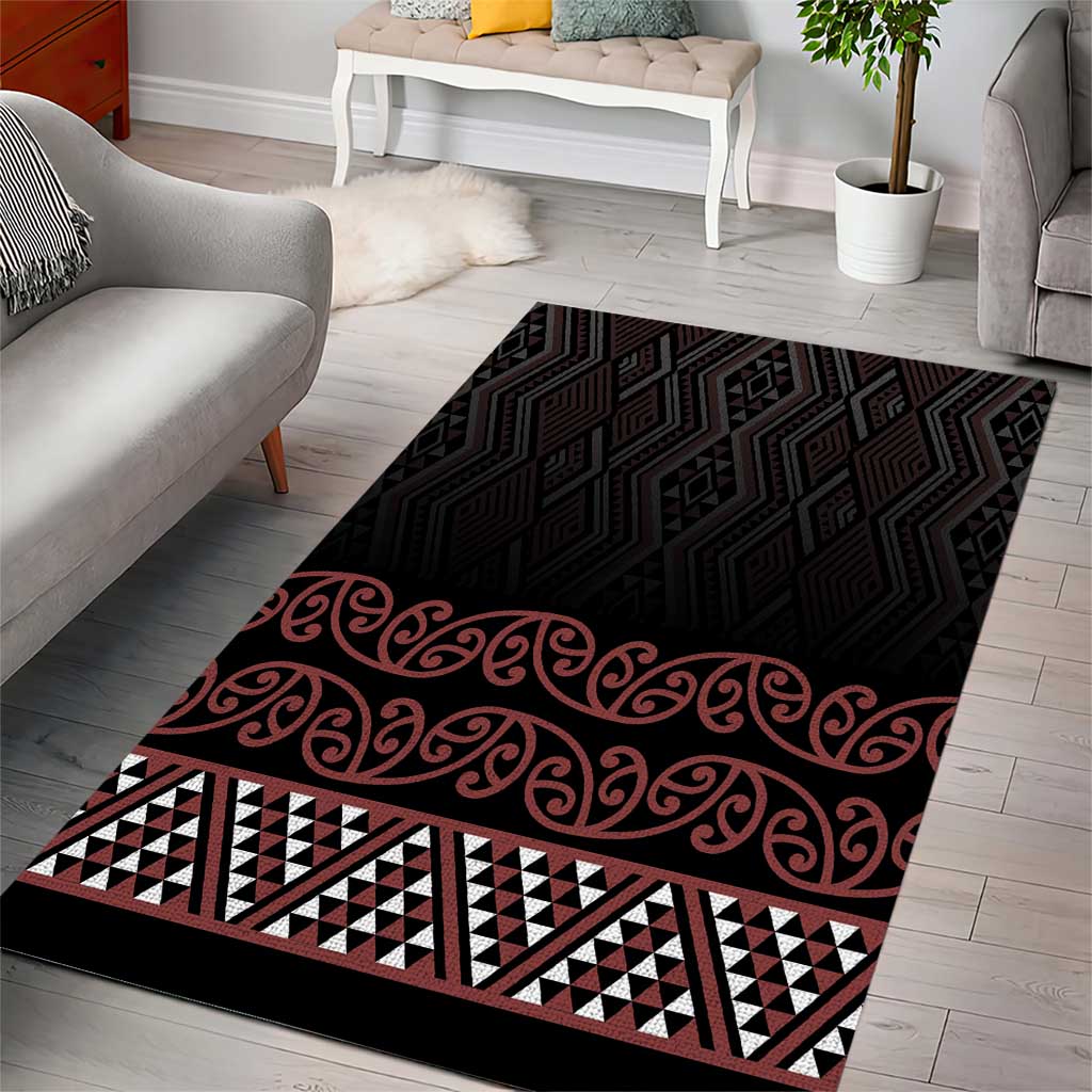 Maori Taniko Patterns Area Rug Brown Niho Taniwha Mix Paatiki Motifs LT7 - Polynesian Pride