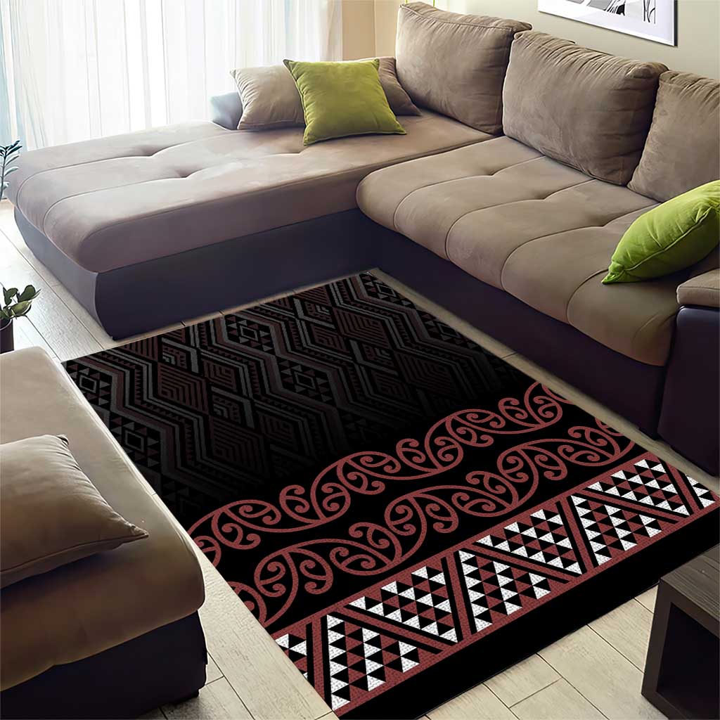 Maori Taniko Patterns Area Rug Brown Niho Taniwha Mix Paatiki Motifs LT7 - Polynesian Pride