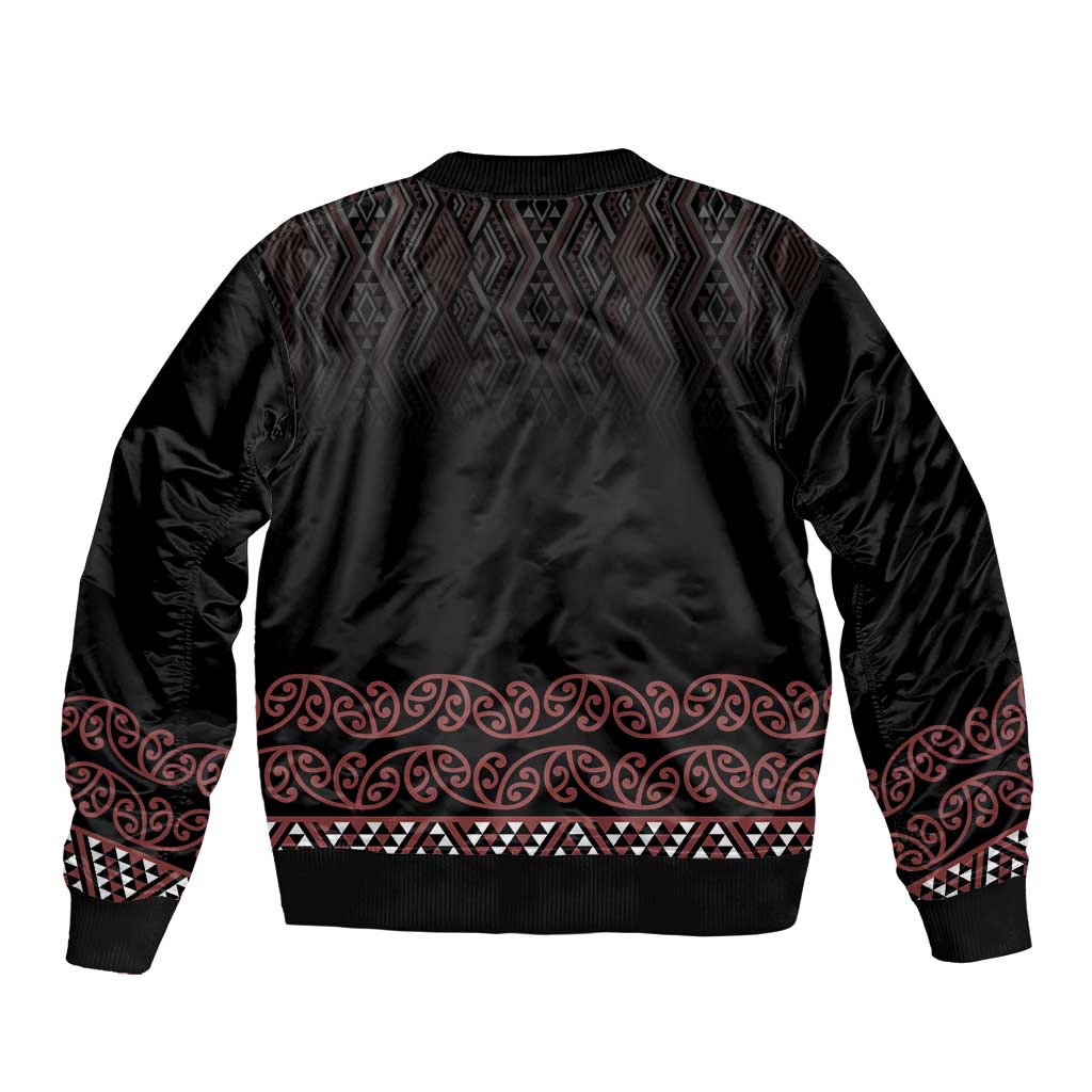 Maori Taniko Patterns Bomber Jacket Brown Niho Taniwha Mix Paatiki Motifs LT7 - Polynesian Pride