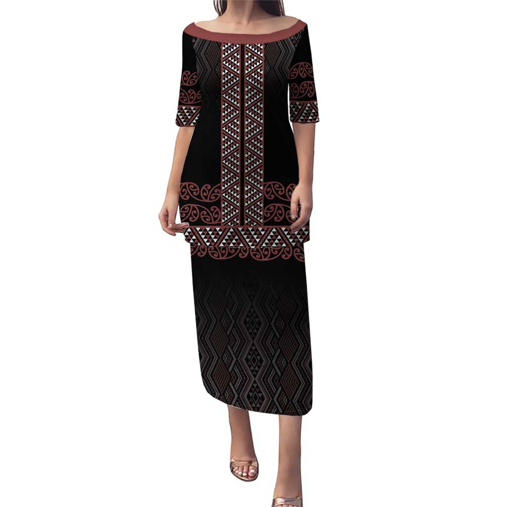 Maori Taniko Patterns Puletasi Brown Niho Taniwha Mix Paatiki Motifs LT7 Long Dress Brown - Polynesian Pride