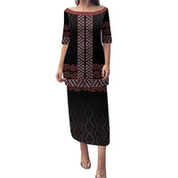 Maori Taniko Patterns Puletasi Brown Niho Taniwha Mix Paatiki Motifs LT7 Long Dress Brown - Polynesian Pride