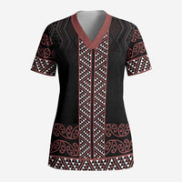 Maori Taniko Patterns Scrub Top Brown Niho Taniwha Mix Paatiki Motifs LT7 Adult Brown - Polynesian Pride