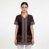 Maori Taniko Patterns Scrub Top Brown Niho Taniwha Mix Paatiki Motifs LT7 - Polynesian Pride