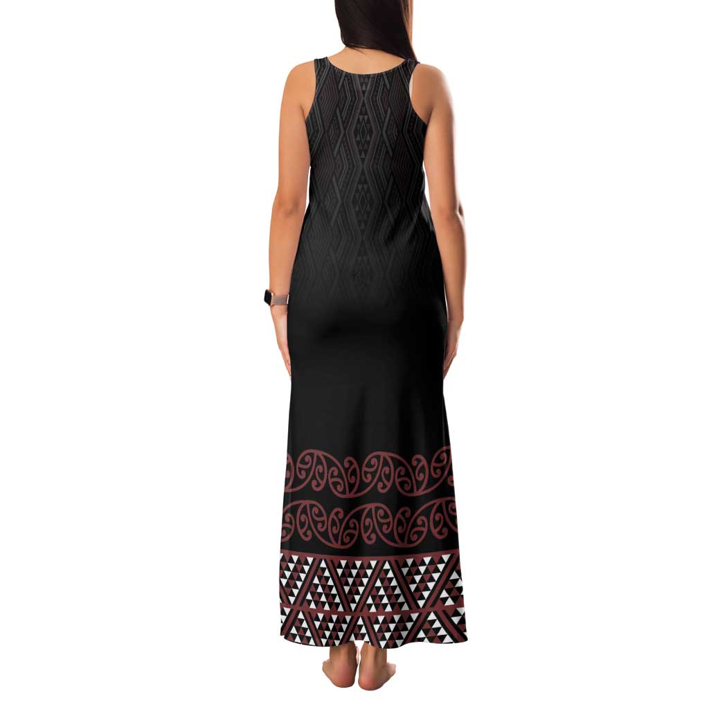 Maori Taniko Patterns Tank Maxi Dress Brown Niho Taniwha Mix Paatiki Motifs LT7 - Polynesian Pride
