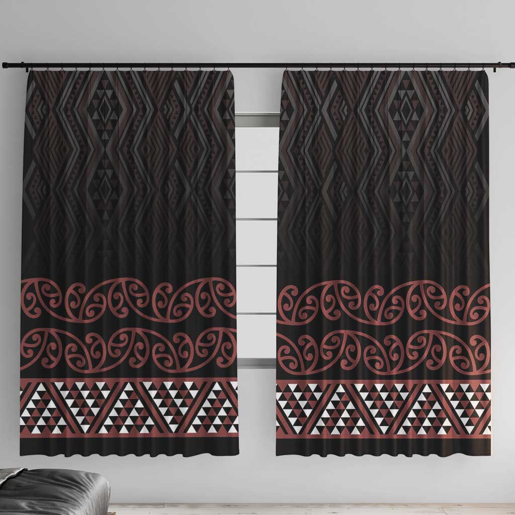 Maori Taniko Patterns Window Curtain Brown Niho Taniwha Mix Paatiki Motifs LT7 With Hooks Brown - Polynesian Pride