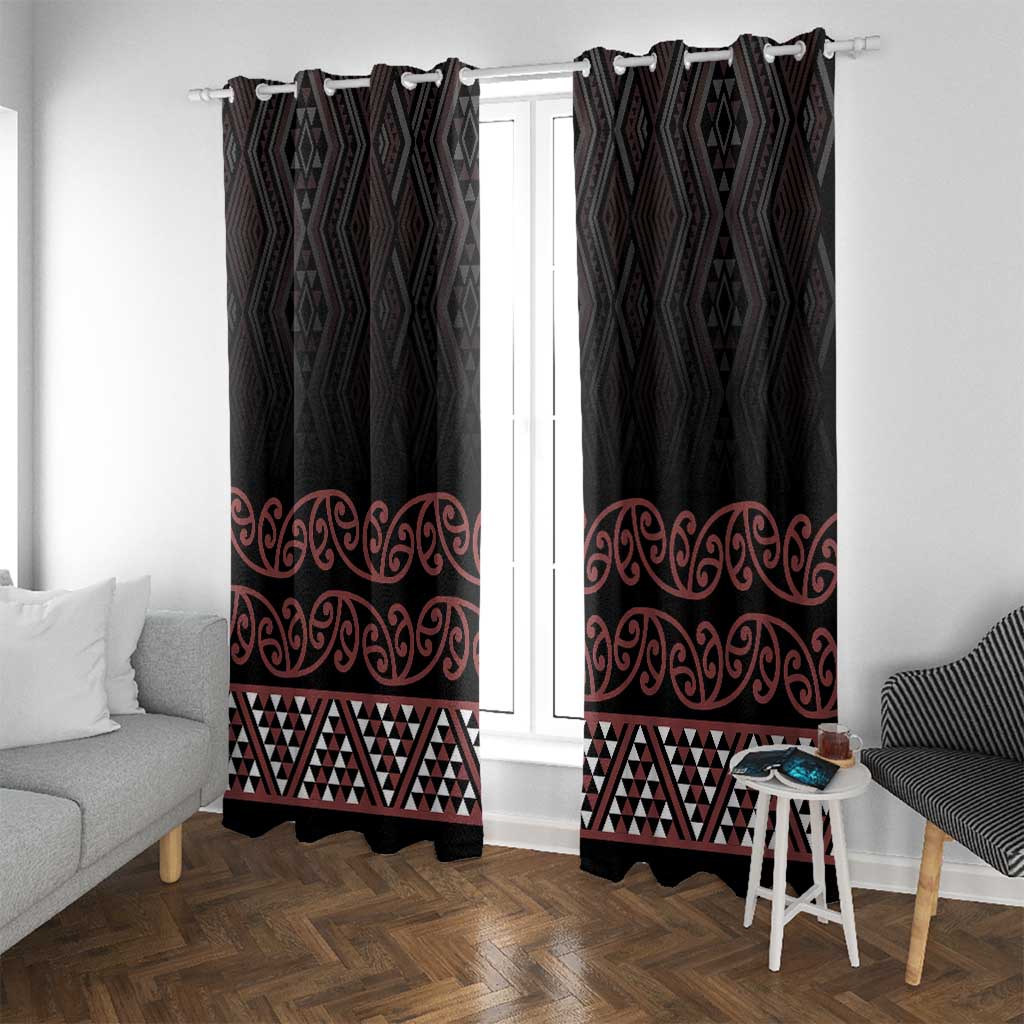 Maori Taniko Patterns Window Curtain Brown Niho Taniwha Mix Paatiki Motifs LT7 With Grommets Brown - Polynesian Pride
