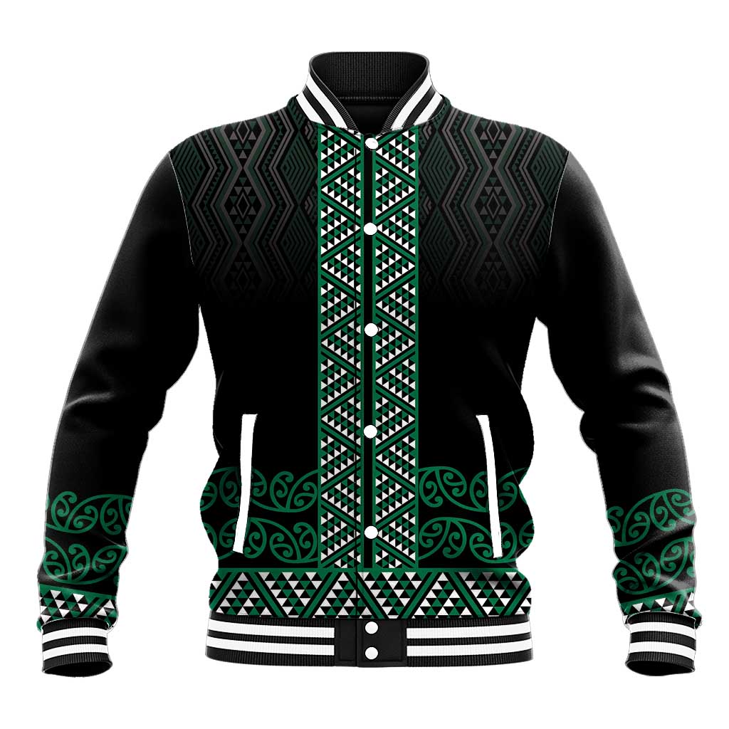 Maori Taniko Patterns Baseball Jacket Pounamu Niho Taniwha Mix Paatiki Motifs LT7 Unisex Green - Polynesian Pride