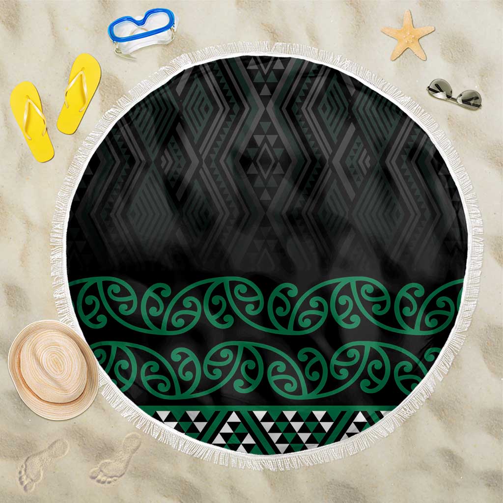 Maori Taniko Patterns Beach Blanket Pounamu Niho Taniwha Mix Paatiki Motifs LT7 One Size 150cm Green - Polynesian Pride
