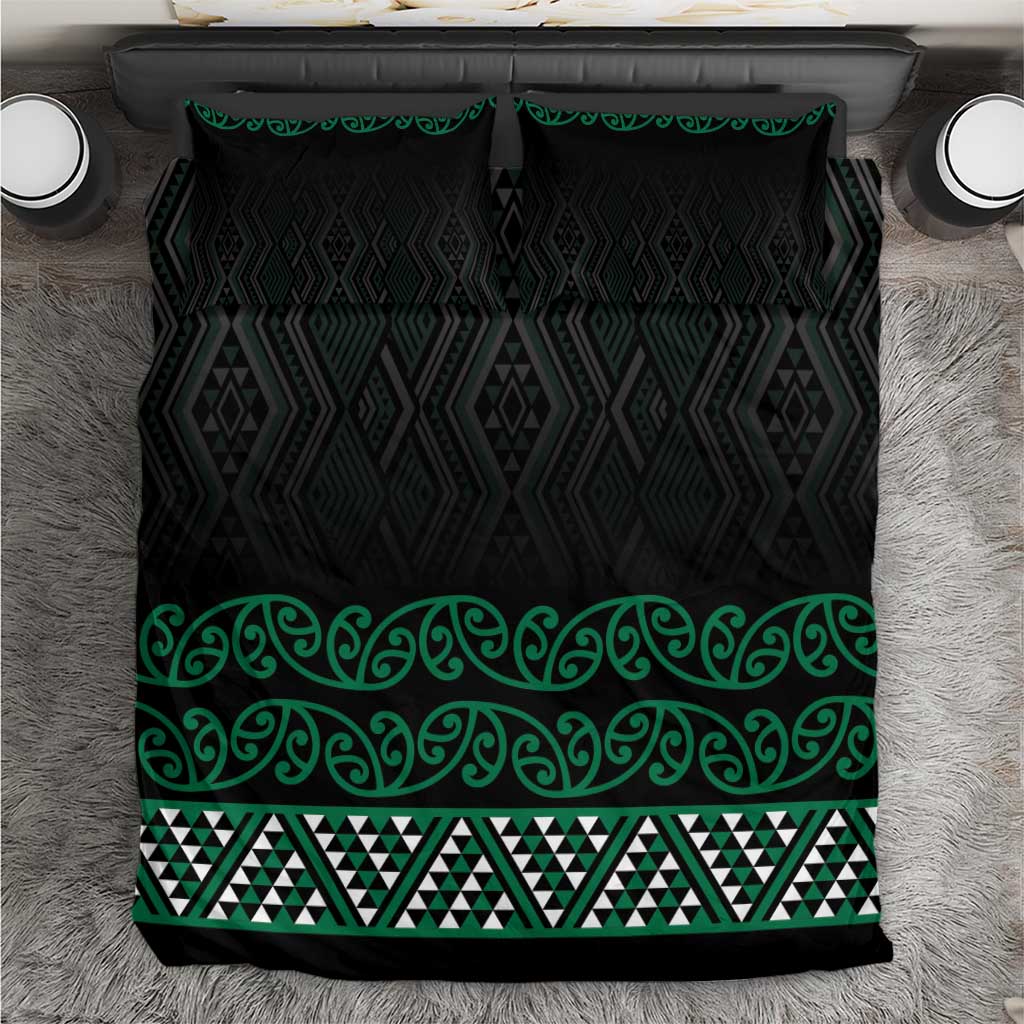Maori Taniko Patterns Bedding Set Pounamu Niho Taniwha Mix Paatiki Motifs LT7 Green - Polynesian Pride