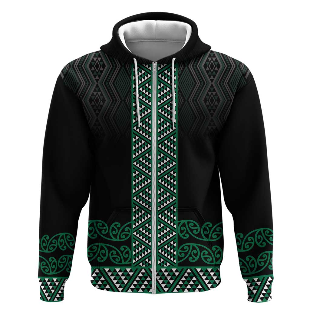 Maori Taniko Patterns Hoodie Pounamu Niho Taniwha Mix Paatiki Motifs LT7 Zip Hoodie Green - Polynesian Pride