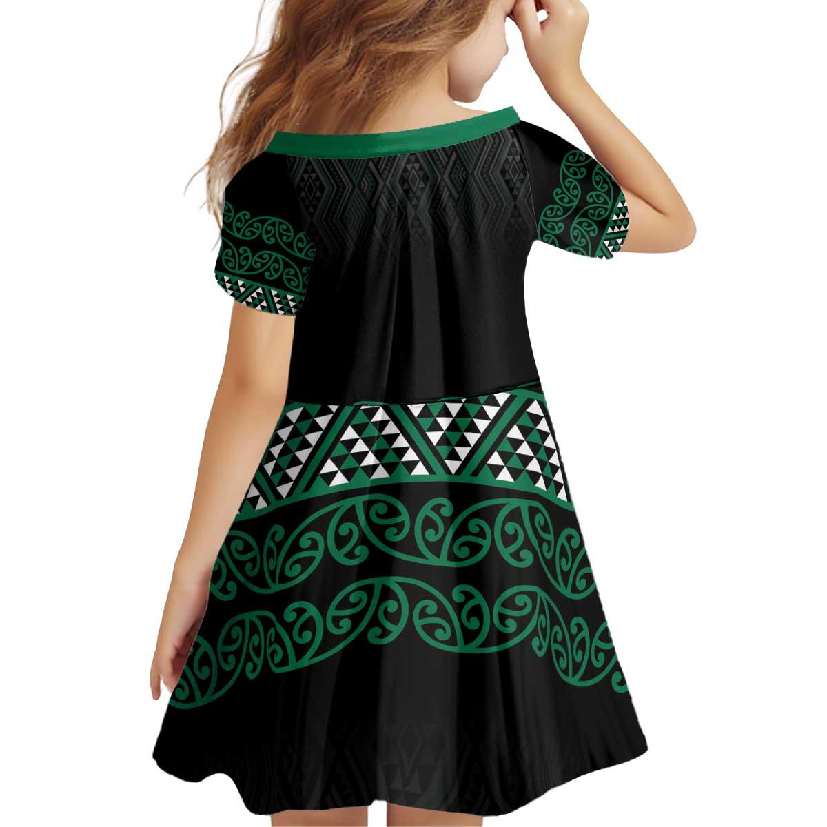 Maori Taniko Patterns Kid Short Sleeve Dress Pounamu Niho Taniwha Mix Paatiki Motifs LT7 - Polynesian Pride