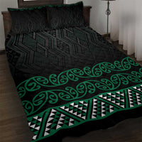Maori Taniko Patterns Quilt Bed Set Pounamu Niho Taniwha Mix Paatiki Motifs LT7 Green - Polynesian Pride
