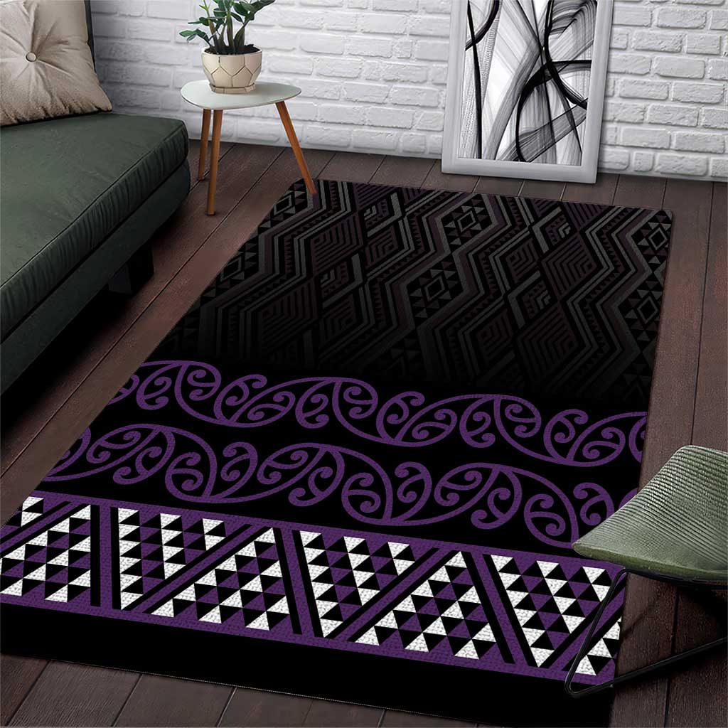Maori Taniko Patterns Area Rug Purple Niho Taniwha Mix Paatiki Motifs LT7 Purple - Polynesian Pride