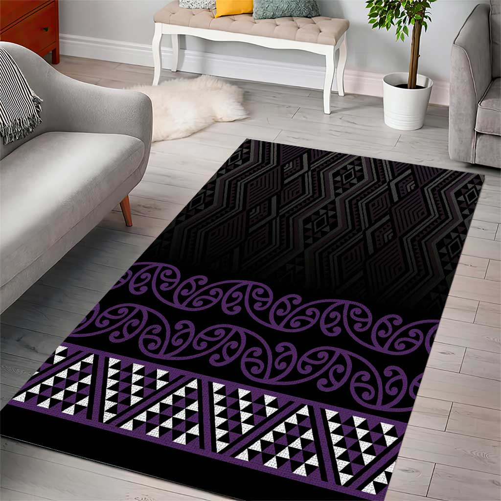 Maori Taniko Patterns Area Rug Purple Niho Taniwha Mix Paatiki Motifs LT7 - Polynesian Pride