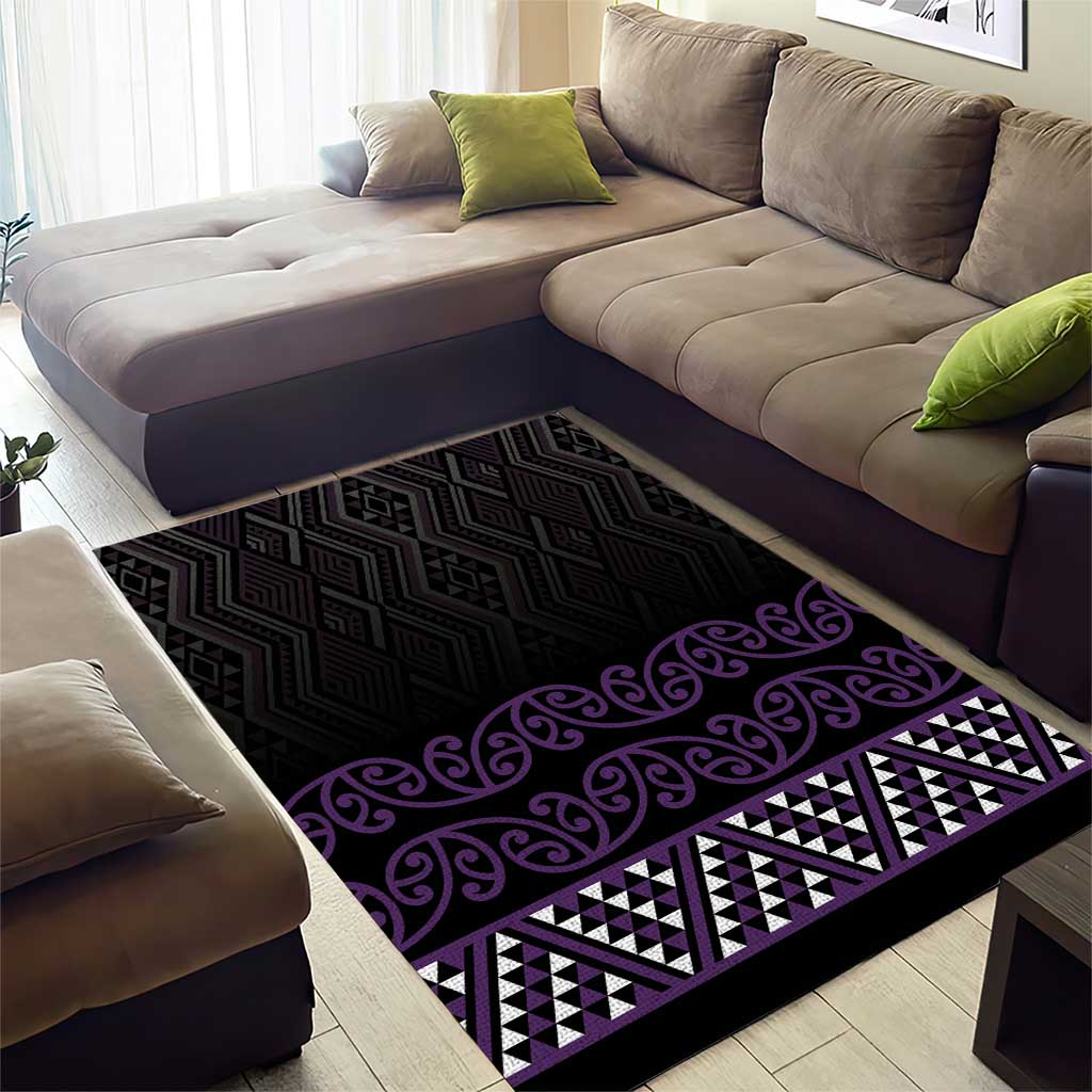 Maori Taniko Patterns Area Rug Purple Niho Taniwha Mix Paatiki Motifs LT7 - Polynesian Pride