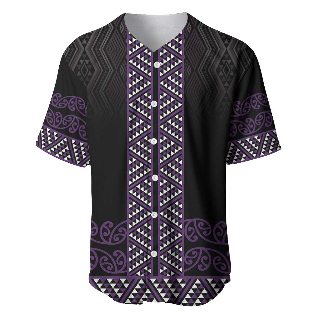 Maori Taniko Patterns Baseball Jersey Purple Niho Taniwha Mix Paatiki Motifs LT7 Purple - Polynesian Pride