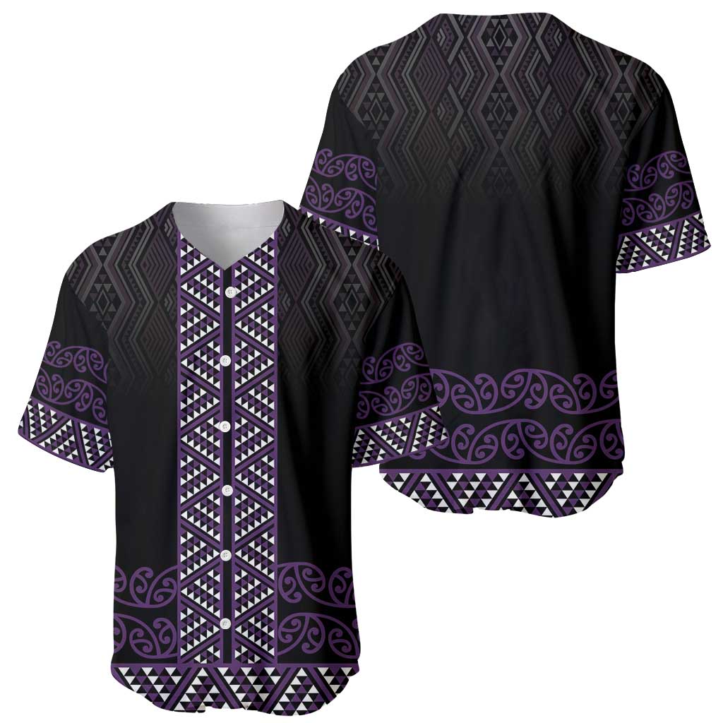Maori Taniko Patterns Baseball Jersey Purple Niho Taniwha Mix Paatiki Motifs LT7 - Polynesian Pride