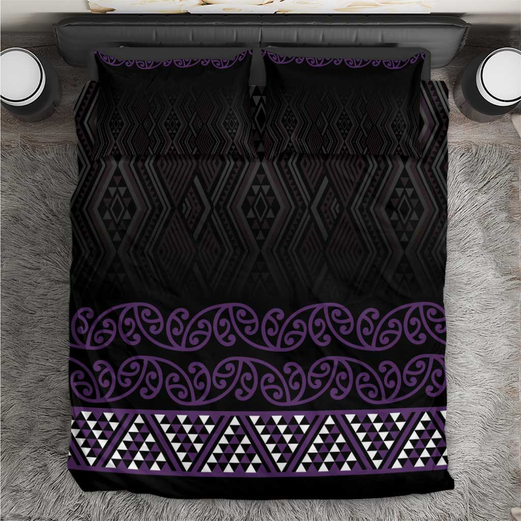 Maori Taniko Patterns Bedding Set Purple Niho Taniwha Mix Paatiki Motifs LT7 Purple - Polynesian Pride