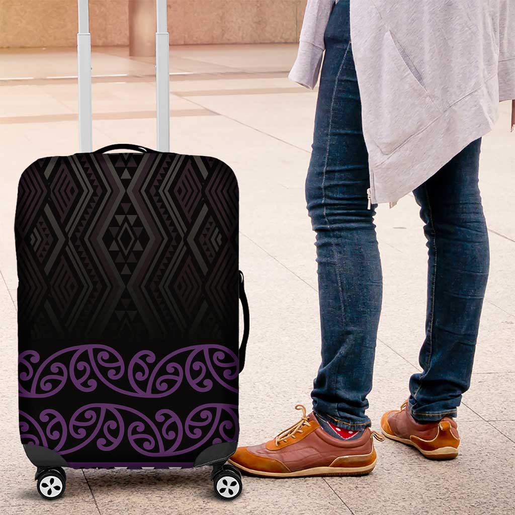 Maori Taniko Patterns Luggage Cover Purple Niho Taniwha Mix Paatiki Motifs LT7 Purple - Polynesian Pride