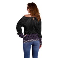 Maori Taniko Patterns Off Shoulder Sweater Purple Niho Taniwha Mix Paatiki Motifs LT7 - Polynesian Pride
