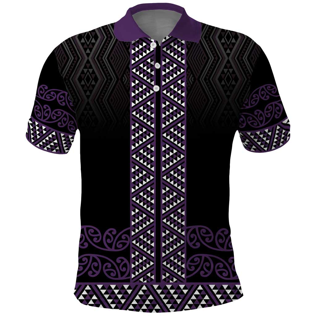Maori Taniko Patterns Polo Shirt Purple Niho Taniwha Mix Paatiki Motifs LT7 Purple - Polynesian Pride