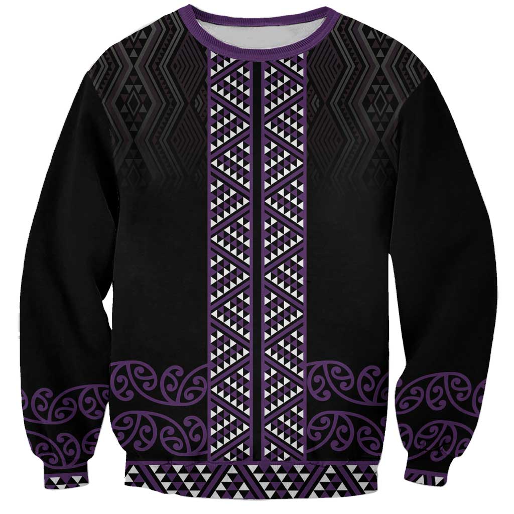 Maori Taniko Patterns Sweatshirt Purple Niho Taniwha Mix Paatiki Motifs LT7 Unisex Purple - Polynesian Pride