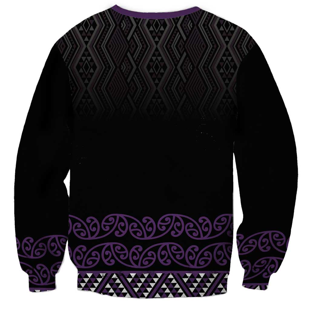 Maori Taniko Patterns Sweatshirt Purple Niho Taniwha Mix Paatiki Motifs LT7 - Polynesian Pride