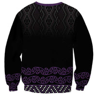 Maori Taniko Patterns Sweatshirt Purple Niho Taniwha Mix Paatiki Motifs LT7 - Polynesian Pride