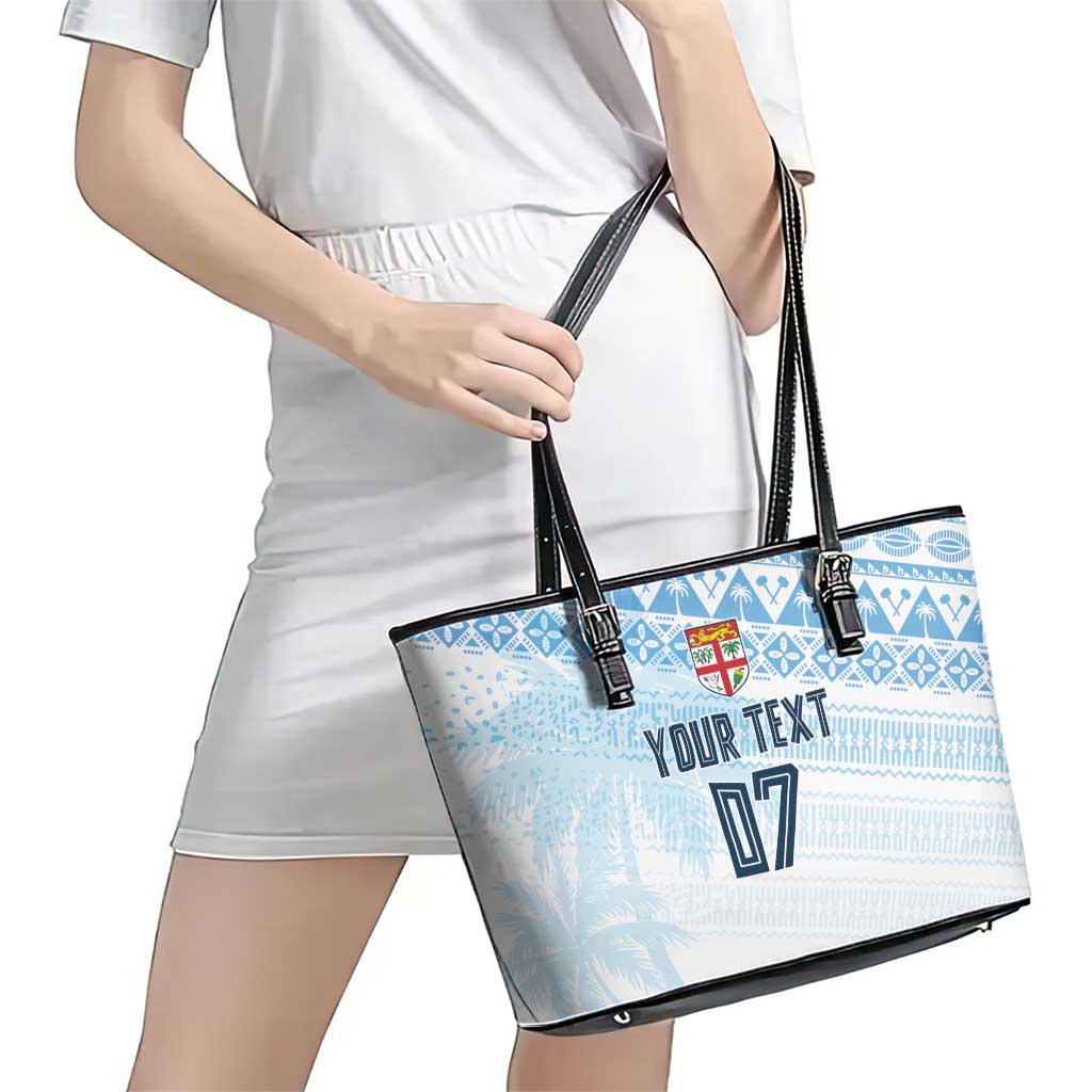 Fiji Rugby Custom Kaiviti Masi Leather Tote Bag Turquoise LT7 - Polynesian Pride