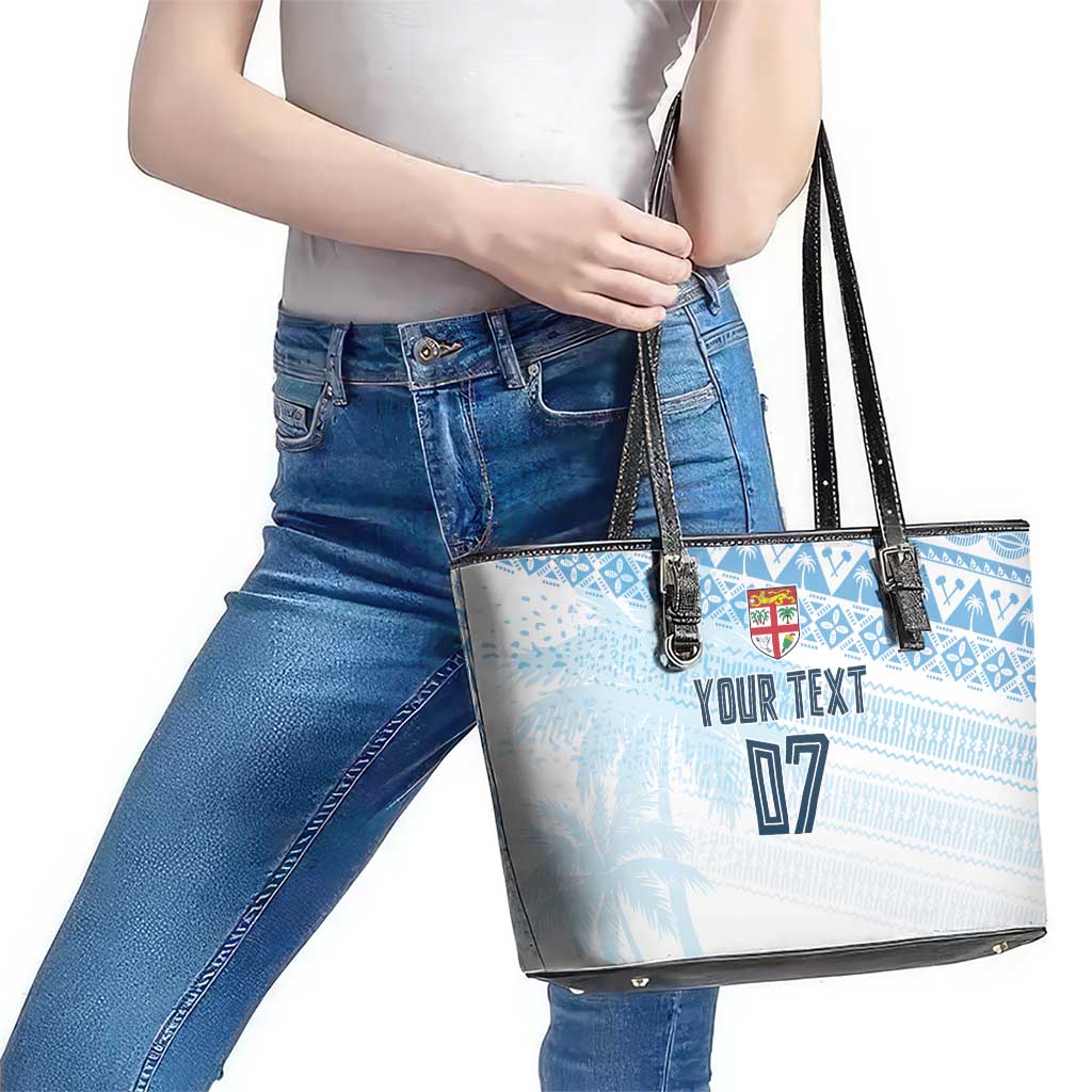 Fiji Rugby Custom Kaiviti Masi Leather Tote Bag Turquoise LT7 - Polynesian Pride