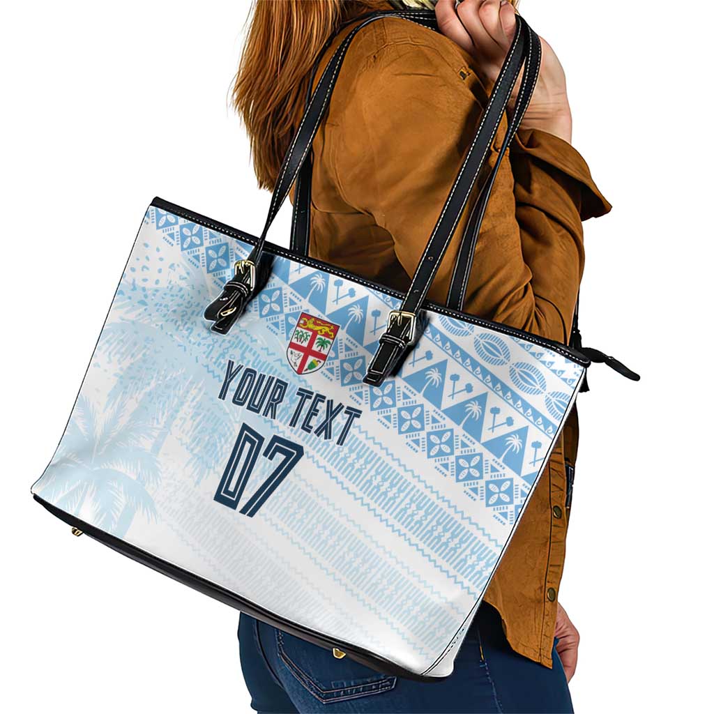 Fiji Rugby Custom Kaiviti Masi Leather Tote Bag Turquoise LT7 - Polynesian Pride