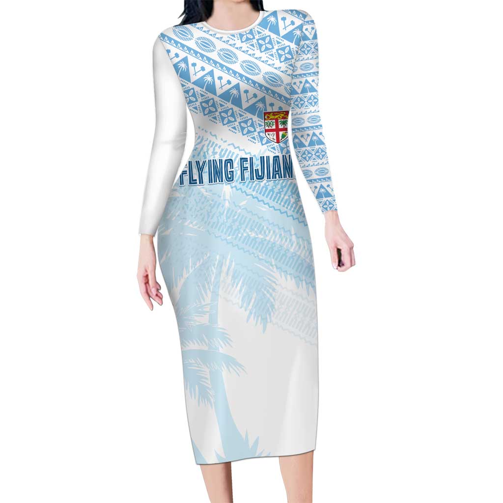 Fiji Rugby Custom Kaiviti Masi Long Sleeve Bodycon Dress Turquoise LT7 Long Dress Turquoise - Polynesian Pride